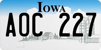 IA license plate AOC227