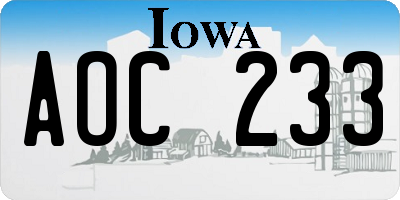 IA license plate AOC233