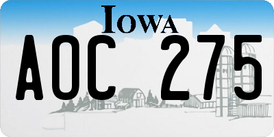 IA license plate AOC275