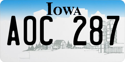 IA license plate AOC287