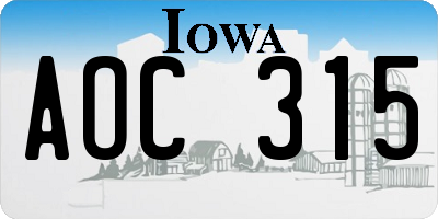 IA license plate AOC315