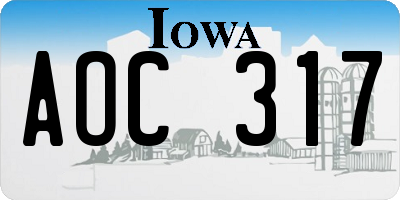 IA license plate AOC317