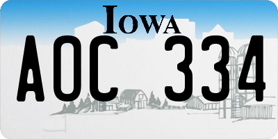 IA license plate AOC334
