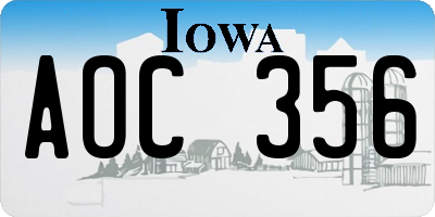 IA license plate AOC356