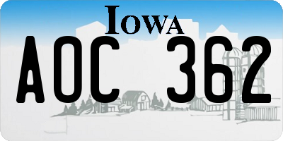 IA license plate AOC362