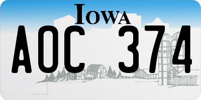 IA license plate AOC374