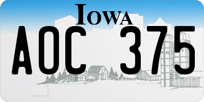 IA license plate AOC375