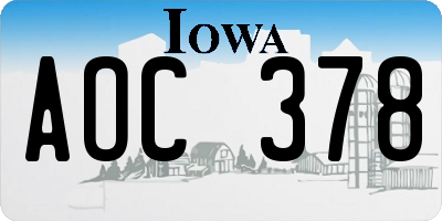 IA license plate AOC378