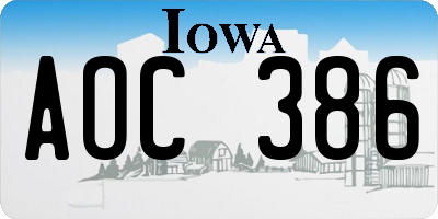 IA license plate AOC386