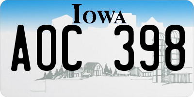 IA license plate AOC398