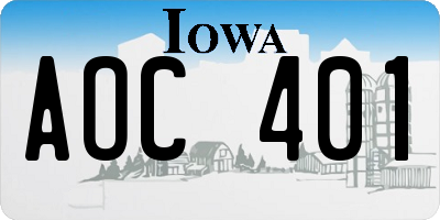IA license plate AOC401