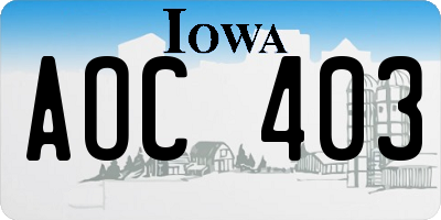 IA license plate AOC403