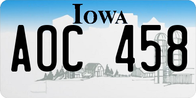 IA license plate AOC458