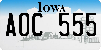 IA license plate AOC555