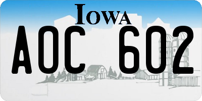 IA license plate AOC602