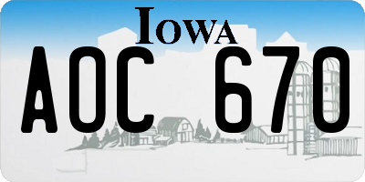 IA license plate AOC670