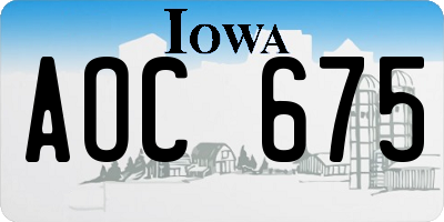 IA license plate AOC675