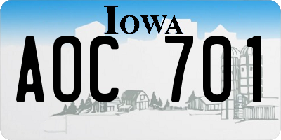 IA license plate AOC701