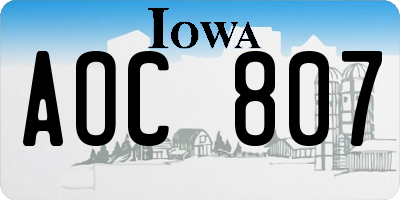 IA license plate AOC807