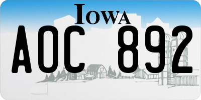 IA license plate AOC892