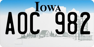 IA license plate AOC982