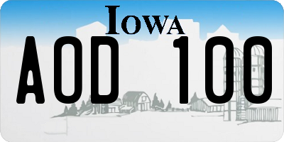 IA license plate AOD100