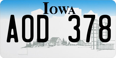 IA license plate AOD378