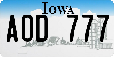 IA license plate AOD777