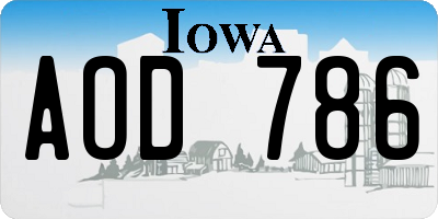 IA license plate AOD786