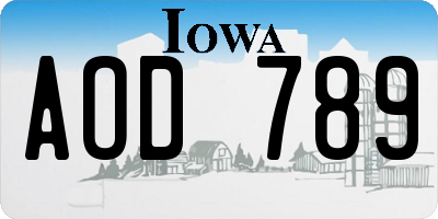 IA license plate AOD789