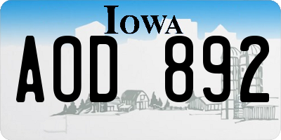 IA license plate AOD892