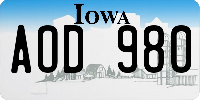 IA license plate AOD980