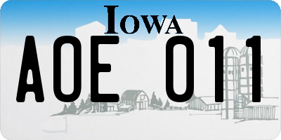 IA license plate AOE011