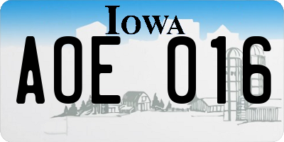 IA license plate AOE016