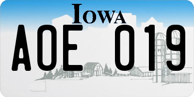 IA license plate AOE019