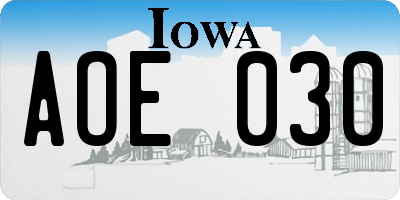 IA license plate AOE030
