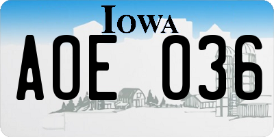 IA license plate AOE036