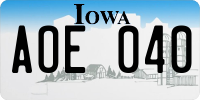 IA license plate AOE040