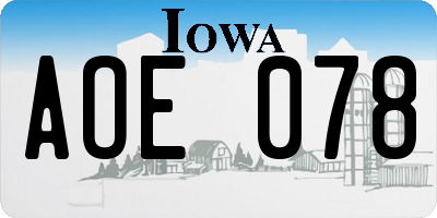 IA license plate AOE078