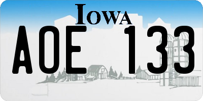 IA license plate AOE133