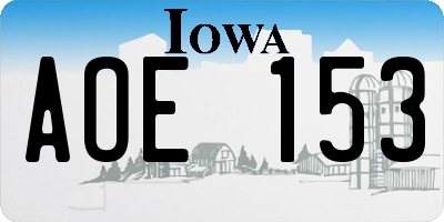 IA license plate AOE153