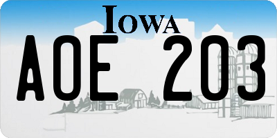 IA license plate AOE203