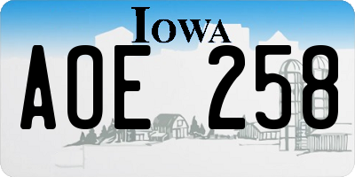 IA license plate AOE258