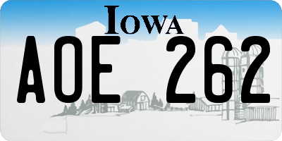 IA license plate AOE262
