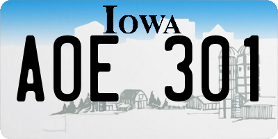 IA license plate AOE301