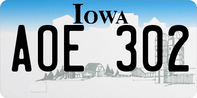 IA license plate AOE302