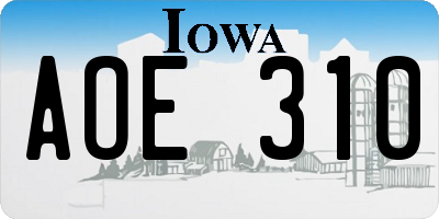 IA license plate AOE310