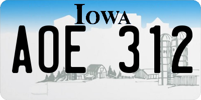 IA license plate AOE312