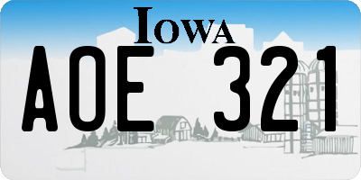 IA license plate AOE321