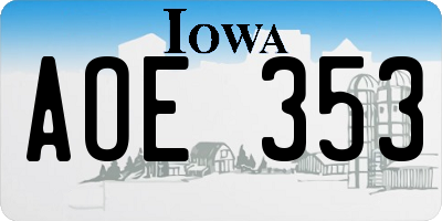IA license plate AOE353